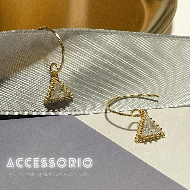 ╶◇╴拾飾 Accessorio 現貨  S925純銀鍍金 三角鋯石耳勾-細節圖6