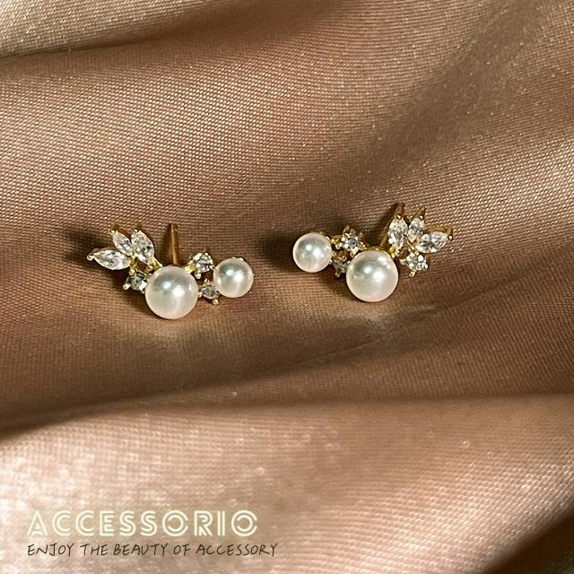 ╶◇╴拾飾 Accessorio 現貨 S925銀鍍14K金 珍珠小鋯石 天使羽毛耳環-細節圖3