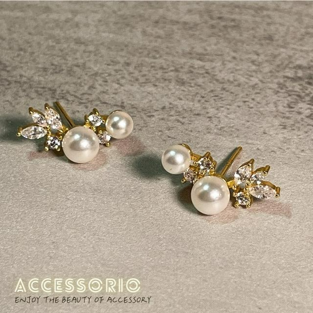 ╶◇╴拾飾 Accessorio 現貨 S925銀鍍14K金 珍珠小鋯石 天使羽毛耳環-細節圖5