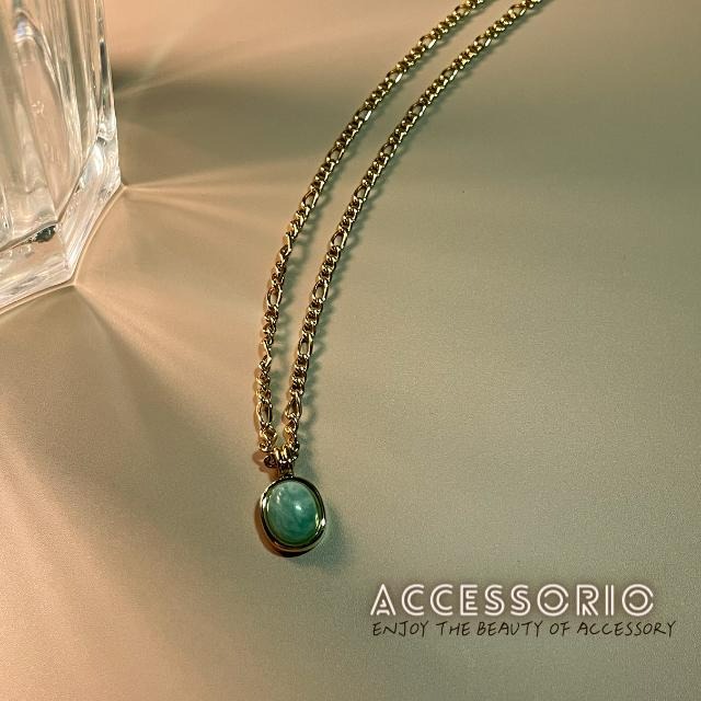 ╶◇╴拾飾 Accessorio 現貨  鈦鋼鍍18k金藍天然玉石 小金豆 米粒 春夏度假感系列項鍊-細節圖2