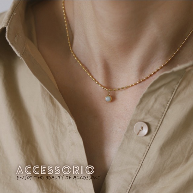 ╶◇╴拾飾 Accessorio 現貨  鈦鋼鍍18k金藍天然玉石 小金豆 米粒 春夏度假感系列項鍊-細節圖3