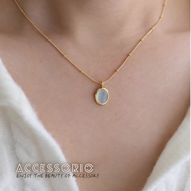 ╶◇╴拾飾 Accessorio 現貨  鈦鋼鍍18k金藍天然玉石 小金豆 米粒 春夏度假感系列項鍊-細節圖4