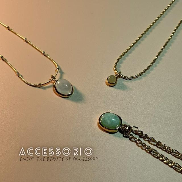 ╶◇╴拾飾 Accessorio 現貨  鈦鋼鍍18k金藍天然玉石 小金豆 米粒 春夏度假感系列項鍊-細節圖6