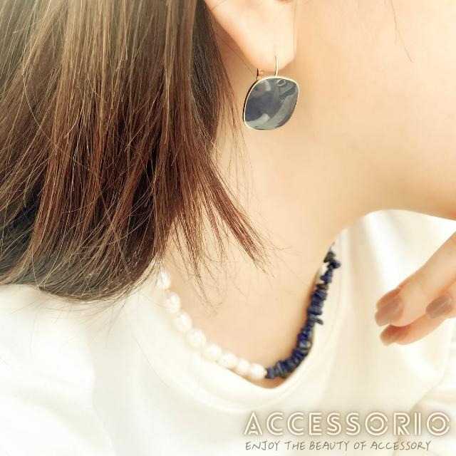 ╶◇╴拾飾 Accessorio 現貨  歐美風 天然珍珠項鍊拼接藍色天然玉石 鈦鋼鍍18K金項鍊-細節圖2