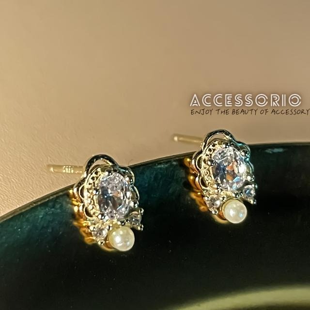 ╶◇╴拾飾 Accessorio 現貨 迷你珍珠 鋯石 法式 古典 S925純銀鍍14K金 耳環-細節圖13