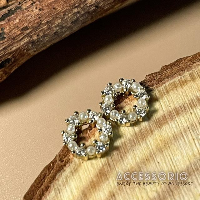 ╶◇╴拾飾 Accessorio 現貨 迷你珍珠 鋯石 法式 古典 S925純銀鍍14K金 耳環-細節圖15