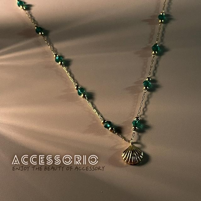 ╶◇╴拾飾 Accessorio 現貨  綠珠手工細項鍊 百搭 鈦鋼鍍18K金 小貝殼項鍊-細節圖3