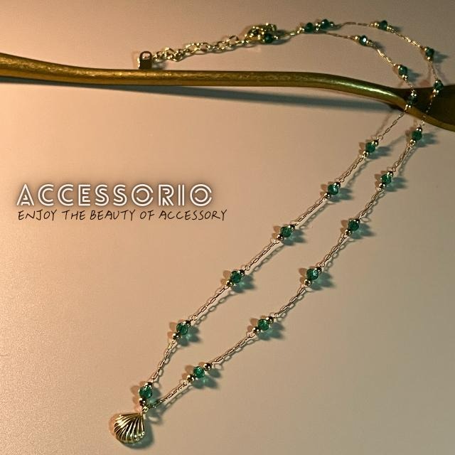 ╶◇╴拾飾 Accessorio 現貨  綠珠手工細項鍊 百搭 鈦鋼鍍18K金 小貝殼項鍊-細節圖4