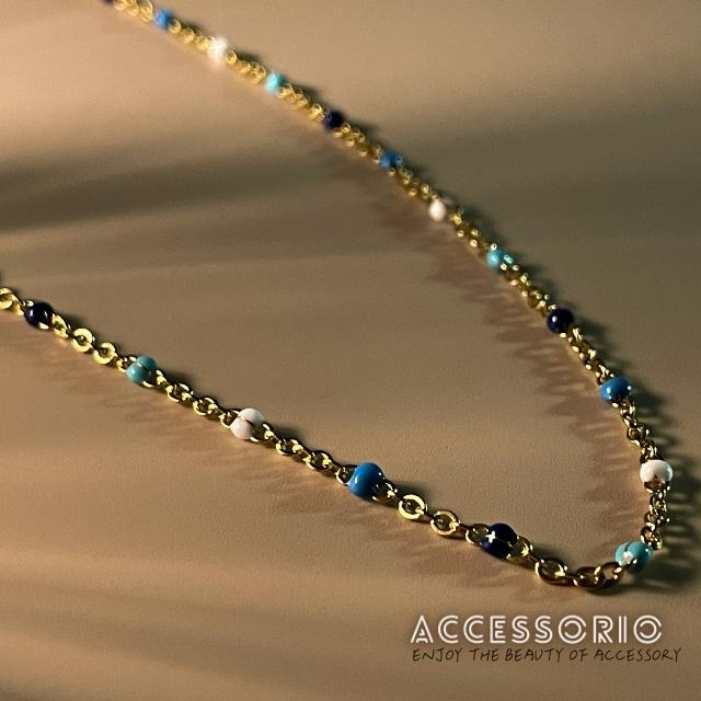 ╶◇╴拾飾 Accessorio 現貨  彩色豆豆 細項鍊 百搭 鈦鋼鍍18K金 鎖骨項鍊-細節圖4