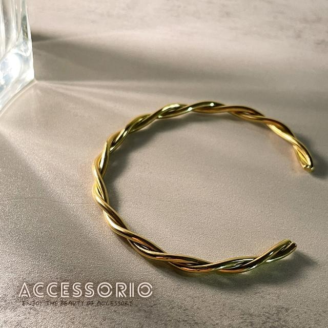 ╶◇╴拾飾 Accessorio 現貨  麻花 雙線扭轉 鈦鋼鍍18K金手環 日常 簡約 質感 氣質 百搭 ins風-細節圖2