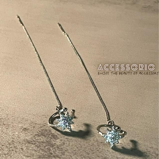 ╶◇╴拾飾 Accessorio 現貨   925銀針 八芒星耳骨夾耳線(一對)-細節圖2