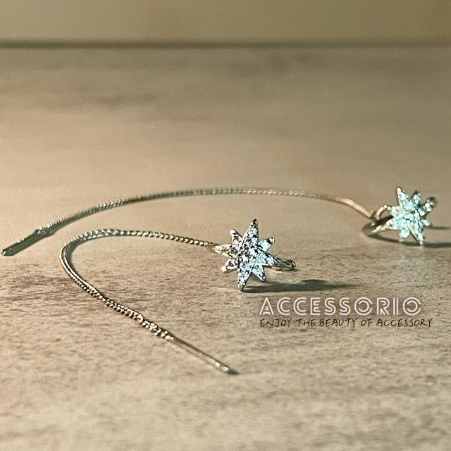 ╶◇╴拾飾 Accessorio 現貨   925銀針 八芒星耳骨夾耳線(一對)-細節圖3