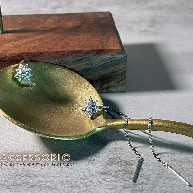 ╶◇╴拾飾 Accessorio 現貨   925銀針 八芒星耳骨夾耳線(一對)-細節圖4