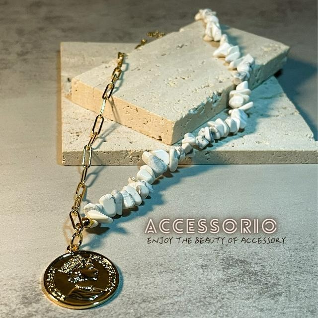 ╶◇╴拾飾 Accessorio 現貨  歐美風 項鍊拼接白色天然玉石 女王金幣吊墜 鎖骨鍊 鍍18K金項鍊-細節圖4