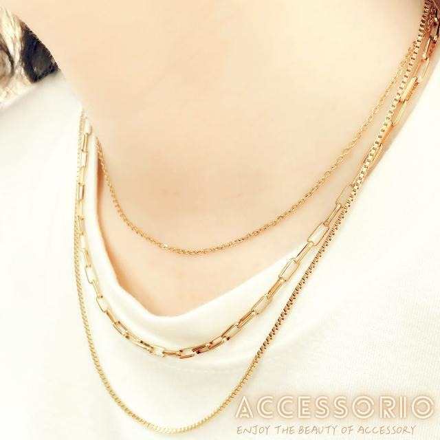 ╶◇╴拾飾 Accessorio 現貨  鈦鋼鍍18K金 歐美風 三層疊戴項鍊-細節圖4