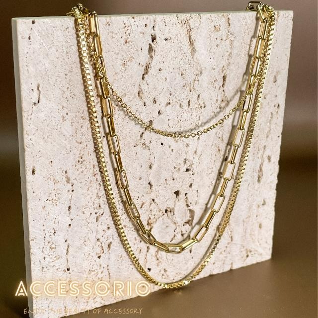 ╶◇╴拾飾 Accessorio 現貨  鈦鋼鍍18K金 歐美風 三層疊戴項鍊-細節圖8