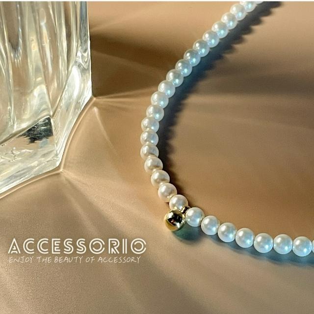 ╶◇╴拾飾 Accessorio 現貨  珍珠項鍊 14K金電鍍4MM小金圓球 吊墜項鍊-細節圖2