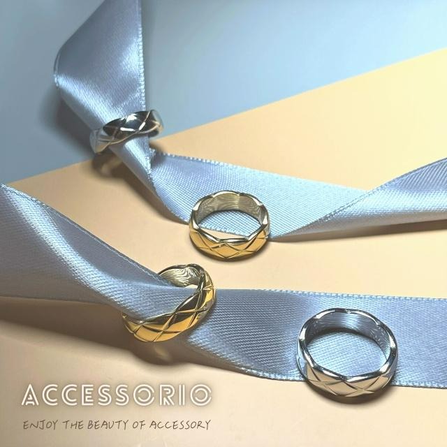 ╶◇╴拾飾 Accessorio 現貨  鈦鋼菱形格紋戒指-細節圖4
