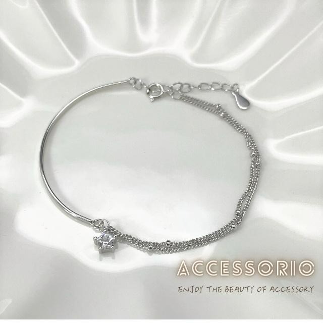 ╶◇╴拾飾 Accessorio 現貨  最美的星光 S925純銀 單鑽鋯石 小圓珠手鍊-細節圖3