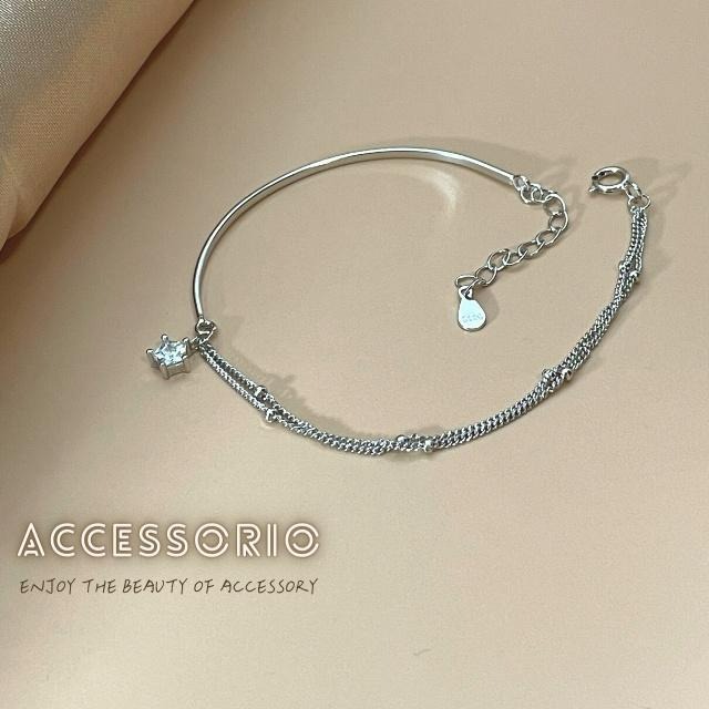 ╶◇╴拾飾 Accessorio 現貨  最美的星光 S925純銀 單鑽鋯石 小圓珠手鍊-細節圖4