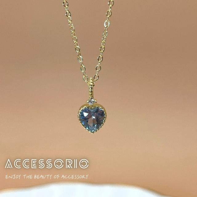 ╶◇╴拾飾 Accessorio 現貨  藍鋯石愛心 S925鍍14K金項鍊-細節圖2