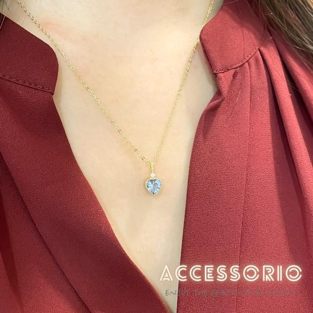╶◇╴拾飾 Accessorio 現貨  藍鋯石愛心 S925鍍14K金項鍊-細節圖3