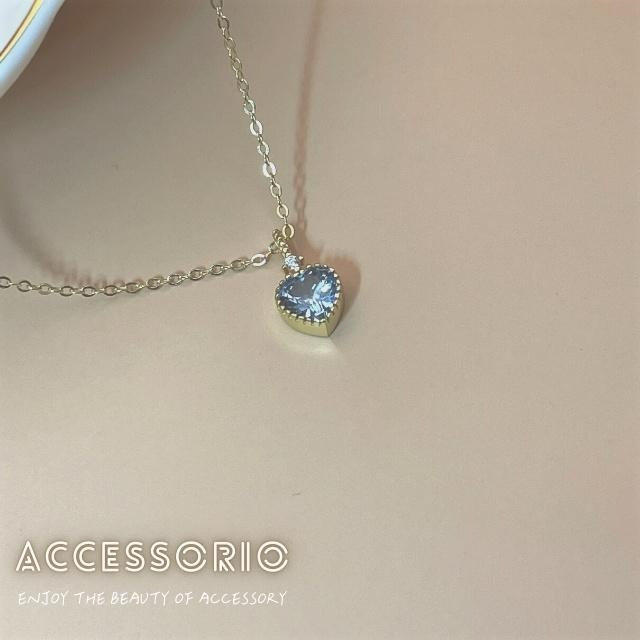 ╶◇╴拾飾 Accessorio 現貨  藍鋯石愛心 S925鍍14K金項鍊-細節圖5