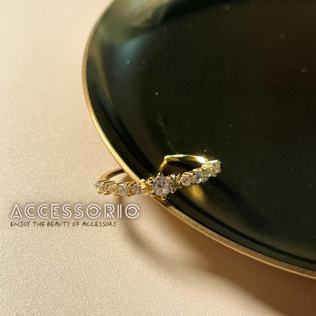 ╶◇╴拾飾 Accessorio 現貨  S925銀鍍14K金 排鑽鋯石 開口可調戒指-細節圖2