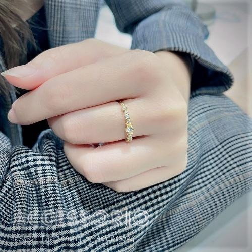 ╶◇╴拾飾 Accessorio 現貨  S925銀鍍14K金 排鑽鋯石 開口可調戒指-細節圖4