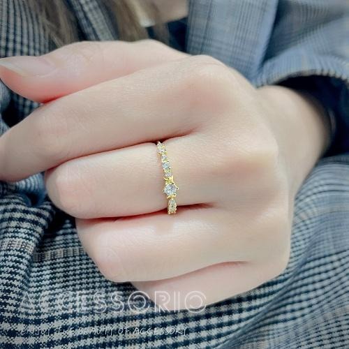 ╶◇╴拾飾 Accessorio 現貨  S925銀鍍14K金 排鑽鋯石 開口可調戒指-細節圖5