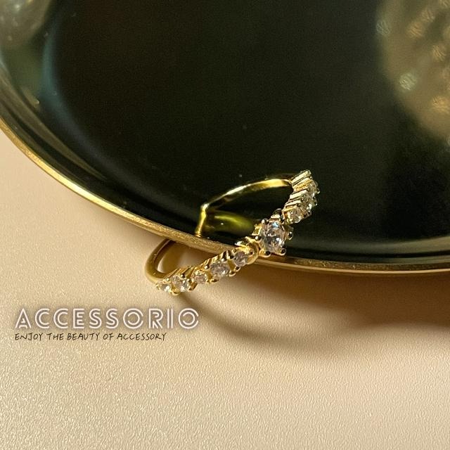 ╶◇╴拾飾 Accessorio 現貨  S925銀鍍14K金 排鑽鋯石 開口可調戒指-細節圖8