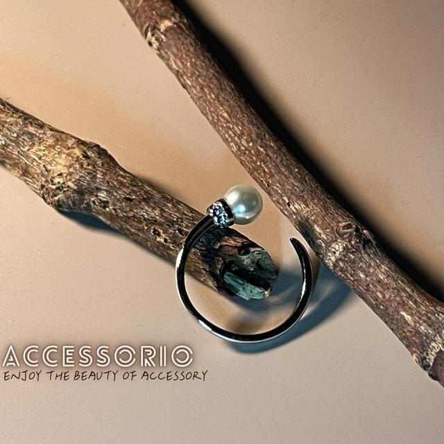 ╶◇╴拾飾 Accessorio 現貨 S925銀鍍白金 珍珠 開口可調戒-細節圖2