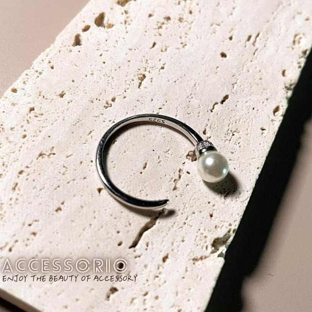 ╶◇╴拾飾 Accessorio 現貨 S925銀鍍白金 珍珠 開口可調戒-細節圖5