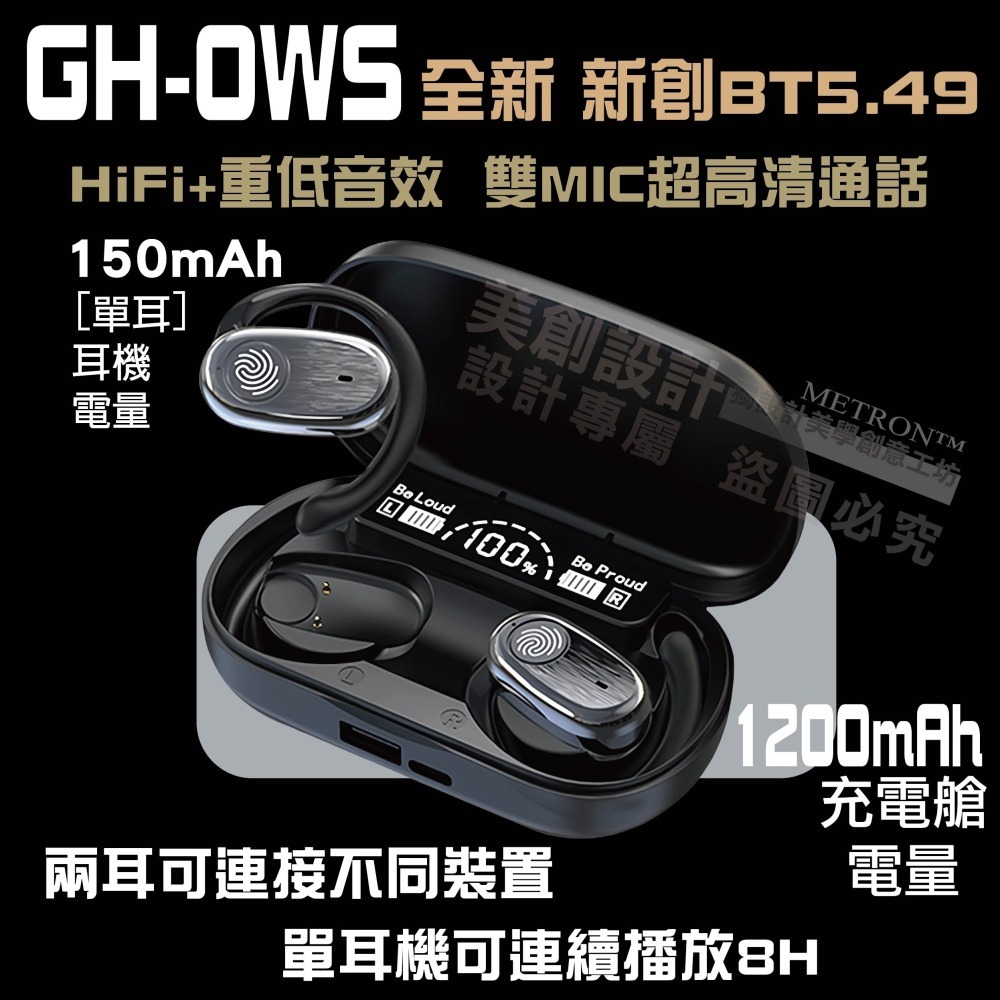 GH-OWS最新BT5.49藍牙耳機 兩耳藍牙支援獨立配對 單耳8H連續播放 1200豪安充電艙 180度旋轉雲感佩戴-細節圖11