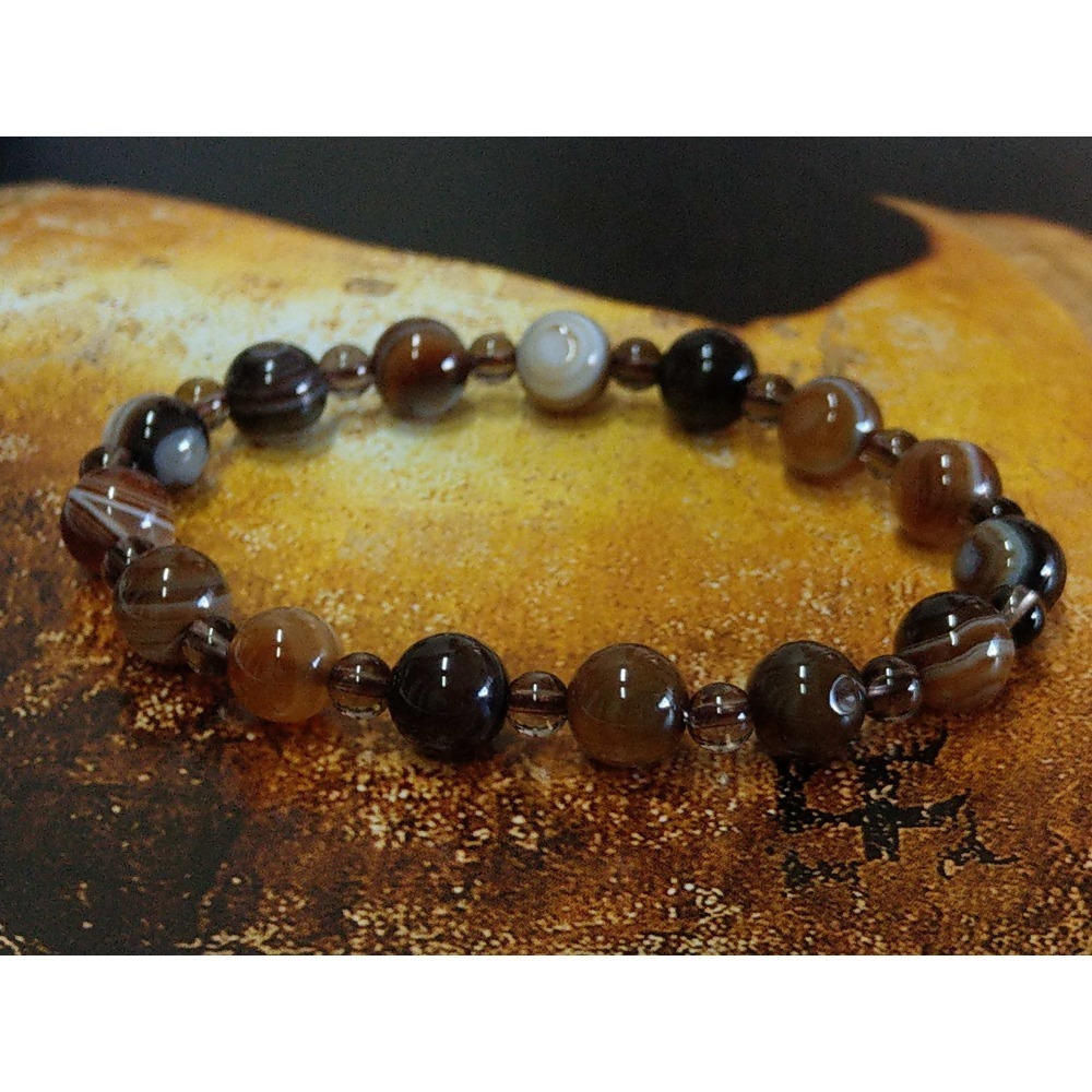 【家蓁香】特選 西藏九頁岩 西藏天珠 雪花珠 『深咖色』纏絲瑪瑙珠 8mm男女款手鏈(買6送1)-細節圖2