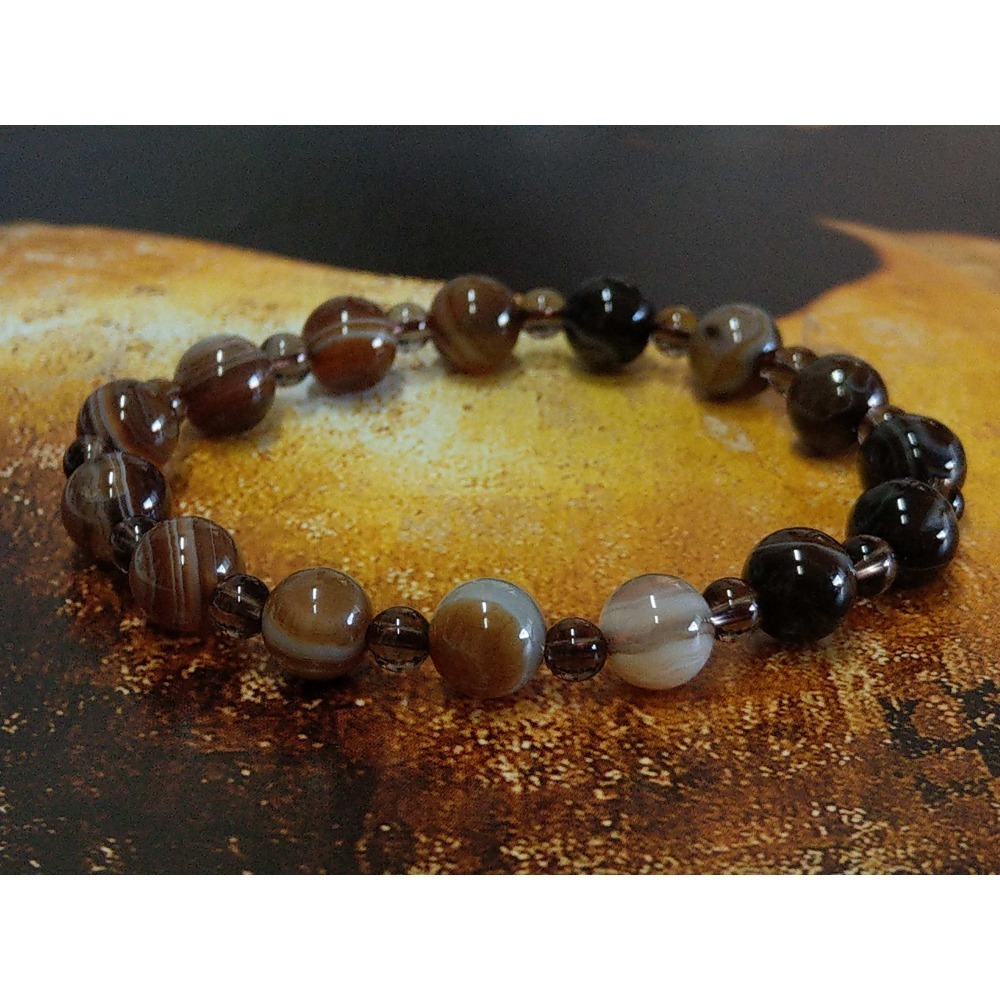 【家蓁香】特選 西藏九頁岩 西藏天珠 雪花珠 『深咖色』纏絲瑪瑙珠 8mm男女款手鏈(買6送1)-細節圖4