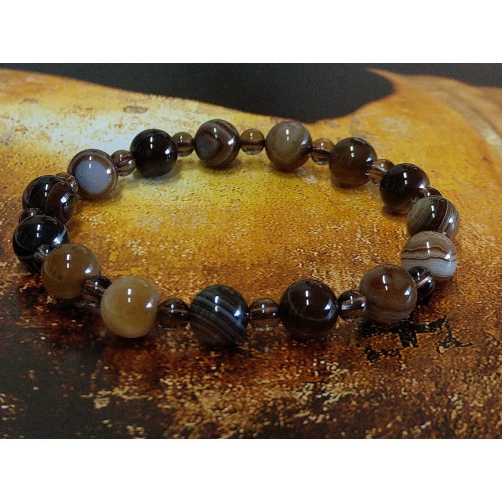 【家蓁香】特選 西藏九頁岩 西藏天珠 雪花珠 『深咖色』纏絲瑪瑙珠 8mm男女款手鏈(買6送1)-細節圖5
