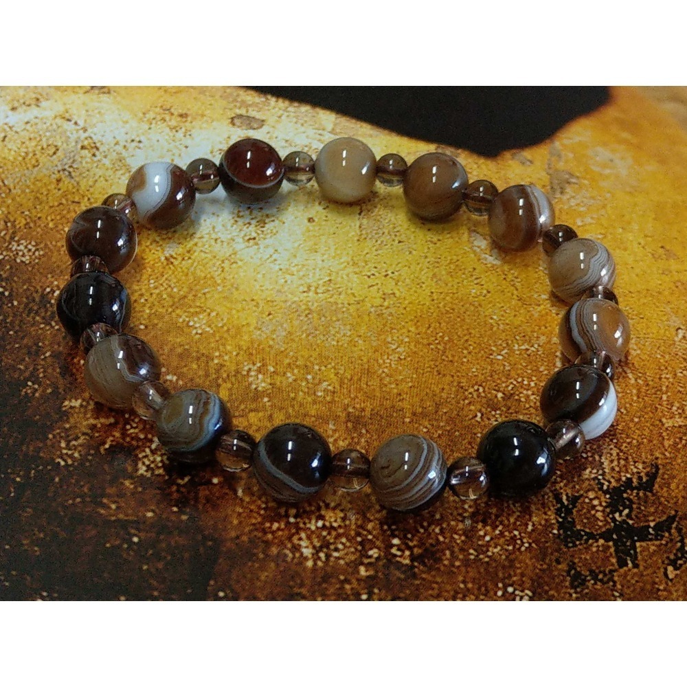 【家蓁香】特選 西藏九頁岩 西藏天珠 雪花珠 『深咖色』纏絲瑪瑙珠 8mm男女款手鏈(買6送1)-細節圖6