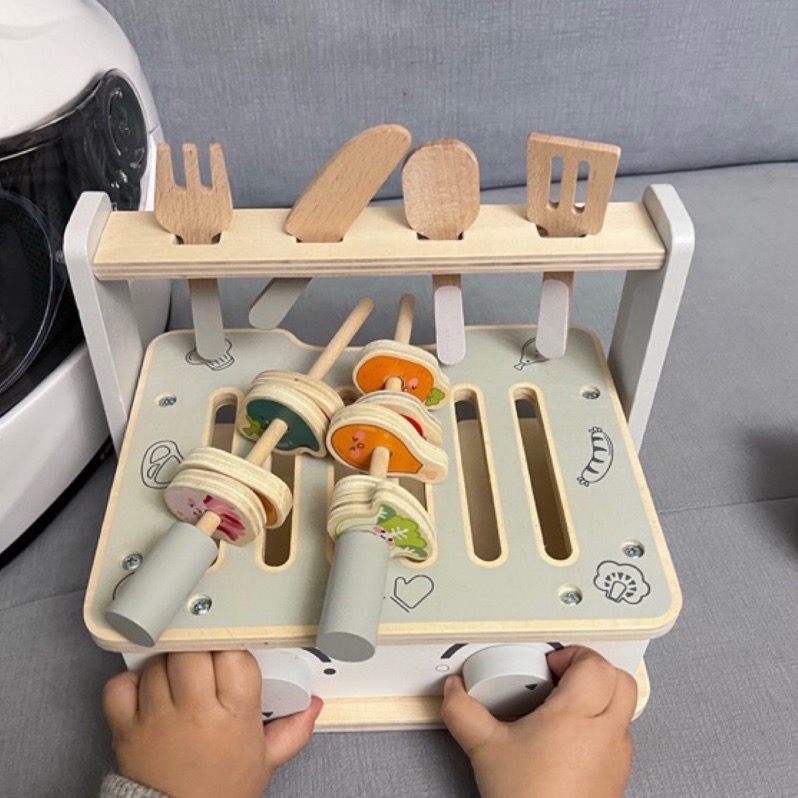 Chubbybaby 兒童木頭玩具 烤肉玩具 廚房玩具 辦家家酒 家家酒玩具 煮飯玩具 兒童玩具 木頭玩具 蔬菜玩具-細節圖4