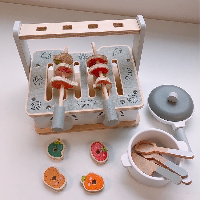 Chubbybaby 兒童木頭玩具 烤肉玩具 廚房玩具 辦家家酒 家家酒玩具 煮飯玩具 兒童玩具 木頭玩具 蔬菜玩具-細節圖6