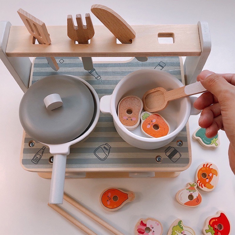 Chubbybaby 兒童木頭玩具 烤肉玩具 廚房玩具 辦家家酒 家家酒玩具 煮飯玩具 兒童玩具 木頭玩具 蔬菜玩具-細節圖7