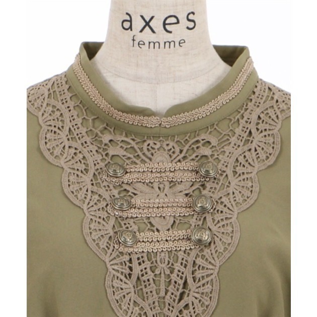 🌟【現貨】axes femme 拿破崙風黃綠色立領洋裝 正品 黃綠色 日牌 長洋 立領 日貨 日本品牌 長洋-細節圖6