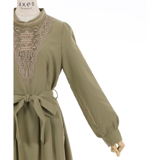 🌟【現貨】axes femme 拿破崙風黃綠色立領洋裝 正品 黃綠色 日牌 長洋 立領 日貨 日本品牌 長洋-細節圖9