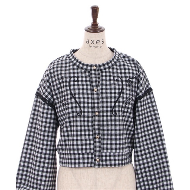 🌟【現貨】axes femme 樂譜刺繡短版外套 黑色 正品 日牌 日貨 日本品牌 外套 針織 高音譜記號 低音譜記號-細節圖4