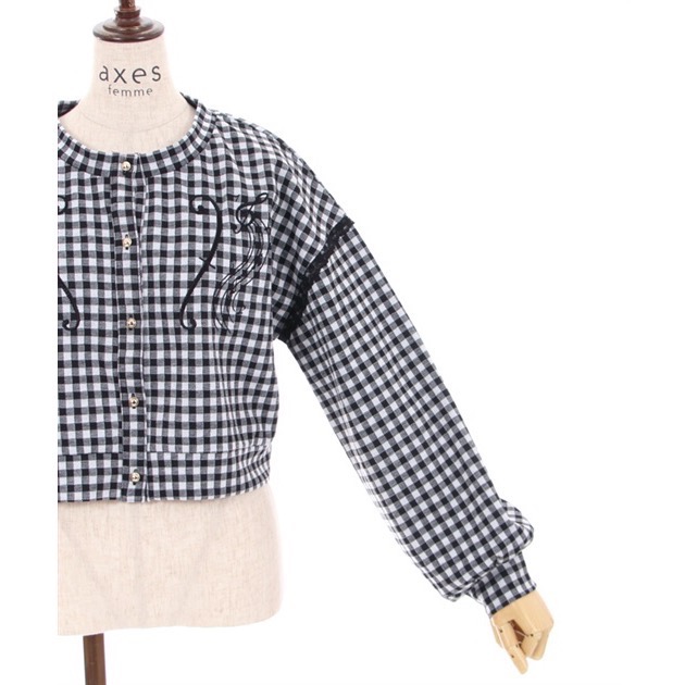 🌟【現貨】axes femme 樂譜刺繡短版外套 黑色 正品 日牌 日貨 日本品牌 外套 針織 高音譜記號 低音譜記號-細節圖10