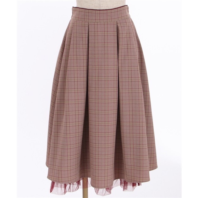 🌟 【現貨】axes femme 格紋拼接宮廷風長裙 酒紅色 正品 日牌 日貨 日本品牌 長裙 拼接-細節圖2