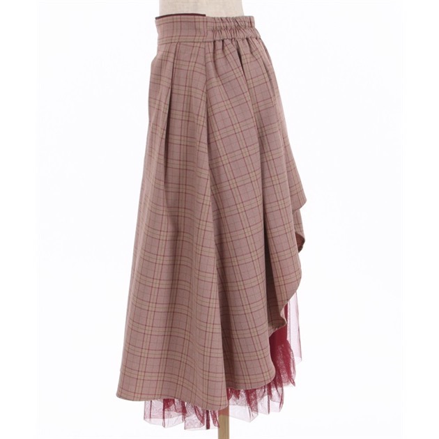 🌟 【現貨】axes femme 格紋拼接宮廷風長裙 酒紅色 正品 日牌 日貨 日本品牌 長裙 拼接-細節圖3