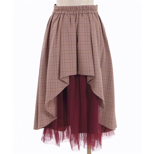 🌟 【現貨】axes femme 格紋拼接宮廷風長裙 酒紅色 正品 日牌 日貨 日本品牌 長裙 拼接-細節圖4