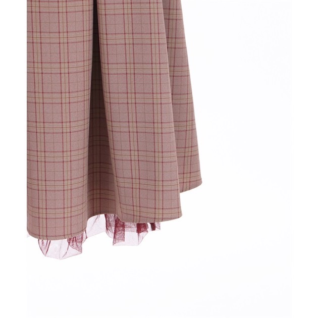 🌟 【現貨】axes femme 格紋拼接宮廷風長裙 酒紅色 正品 日牌 日貨 日本品牌 長裙 拼接-細節圖6