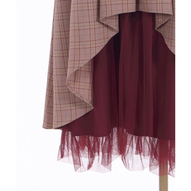 🌟 【現貨】axes femme 格紋拼接宮廷風長裙 酒紅色 正品 日牌 日貨 日本品牌 長裙 拼接-細節圖10